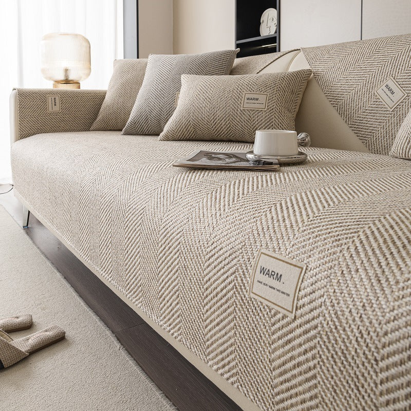 KTX-200659 Universal Non-Slip Sofa Cover in Solid Colors – Polyester Dust Cover for All Seasons