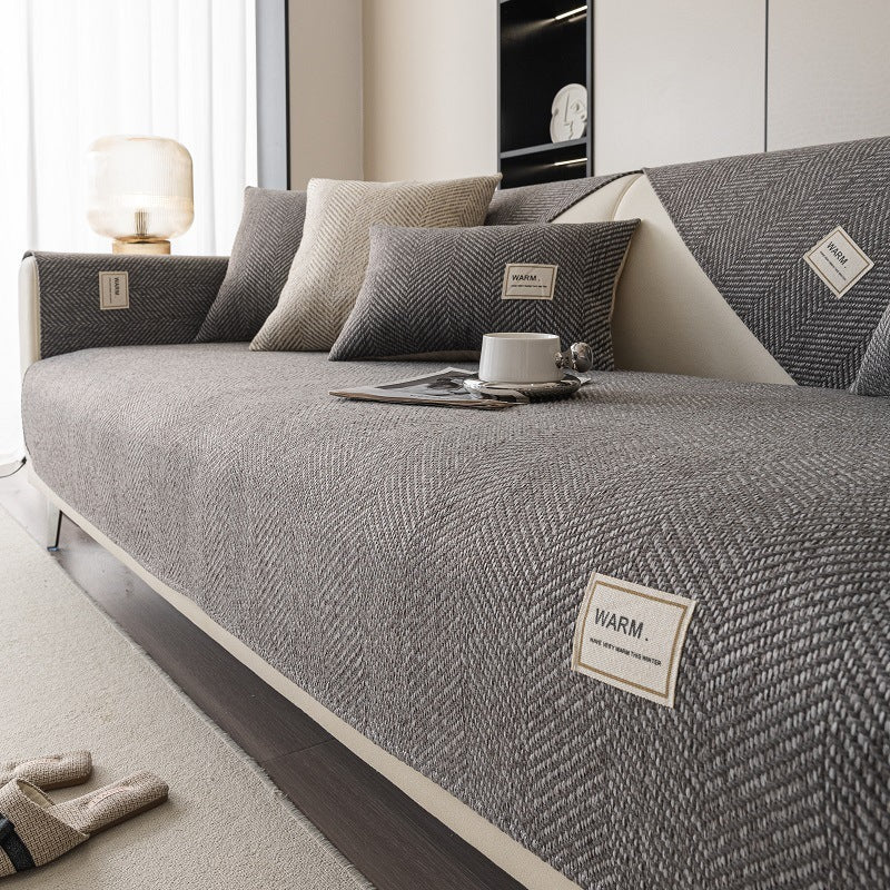 KTX-200659 Universal Non-Slip Sofa Cover in Solid Colors – Polyester Dust Cover for All Seasons