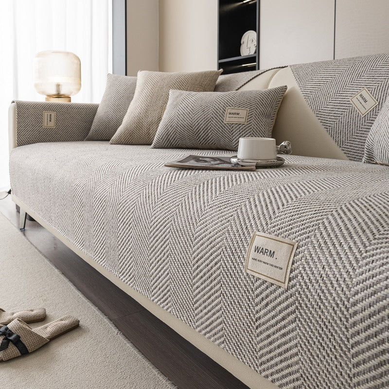 KTX-200659 Universal Non-Slip Sofa Cover in Solid Colors – Polyester Dust Cover for All Seasons