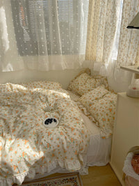 HKM-200851 Cotton Lace Bed Sheet Set with Quilt Cover and Bed Skirt - Minimalist Design