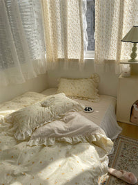 HKM-200851 Cotton Lace Bed Sheet Set with Quilt Cover and Bed Skirt - Minimalist Design
