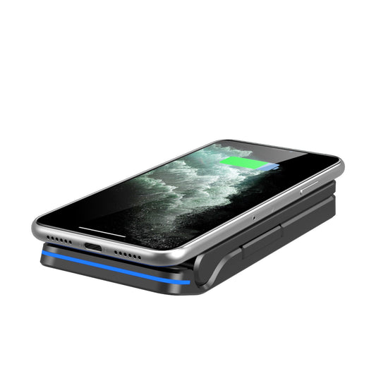 HKM-200915 Portable Folding Wireless Charger with Adjustable Support for Mobile Phones and Headphones - 15W Output