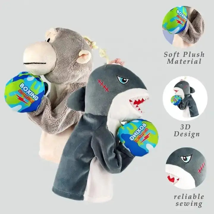 KTX-201107 Interactive Electric Plush Boxing Animal Puppet - Shark & Monkey - Fun for Kids and Family Play