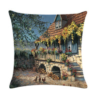 HKM-201299 Rural Landscape Series Linen Pillowcase - 45x45cm Cotton Filling
