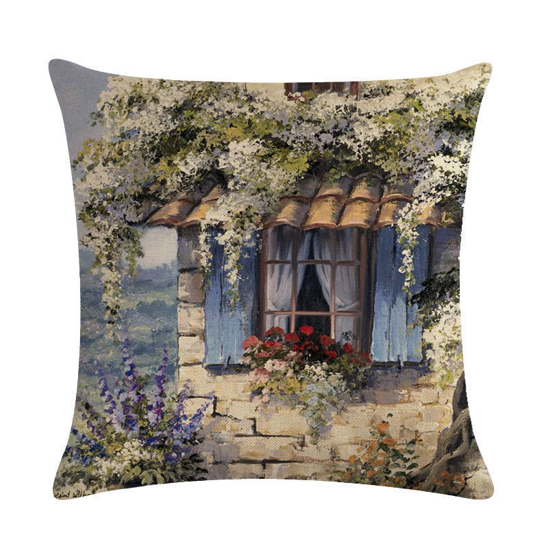 HKM-201299 Rural Landscape Series Linen Pillowcase - 45x45cm Cotton Filling