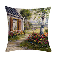 HKM-201299 Rural Landscape Series Linen Pillowcase - 45x45cm Cotton Filling