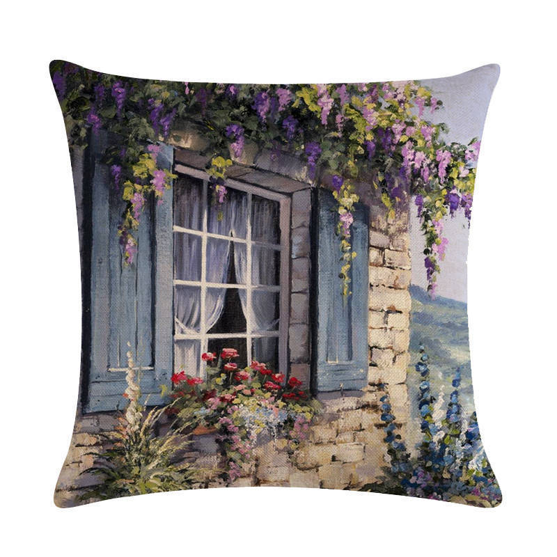 HKM-201299 Rural Landscape Series Linen Pillowcase - 45x45cm Cotton Filling