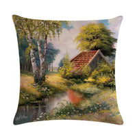 HKM-201299 Rural Landscape Series Linen Pillowcase - 45x45cm Cotton Filling