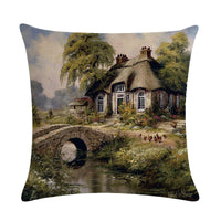 HKM-201299 Rural Landscape Series Linen Pillowcase - 45x45cm Cotton Filling