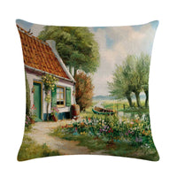 HKM-201299 Rural Landscape Series Linen Pillowcase - 45x45cm Cotton Filling
