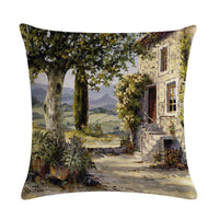 HKM-201299 Rural Landscape Series Linen Pillowcase - 45x45cm Cotton Filling