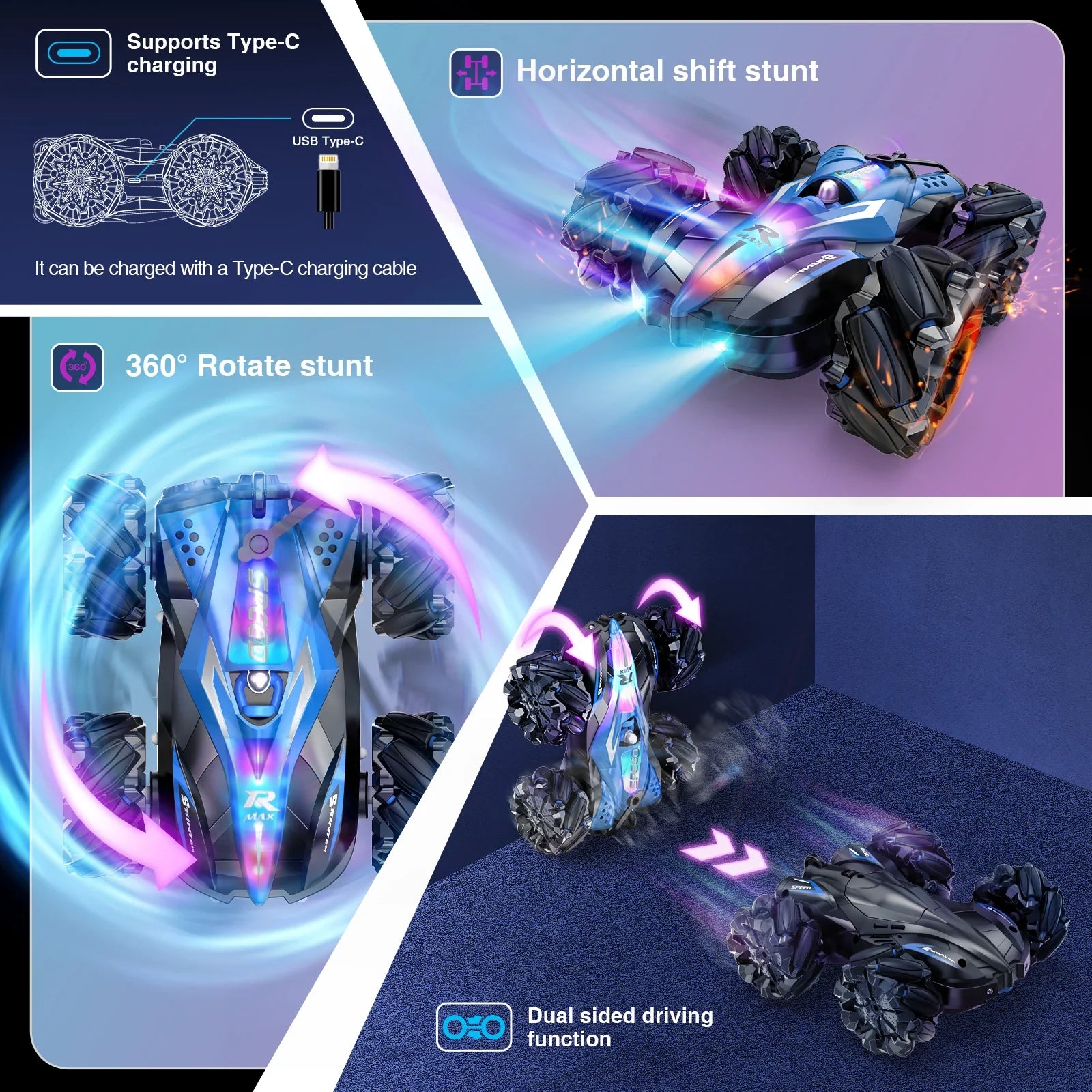 HKM-201427 2.4GHz 4WD Double-Sided RC Drift Car with Gesture Control, Lights, and Spray