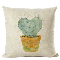 HKM-201555 Cactus Print Cotton Linen Cushion Cover for Home and Car Interiors, 45cm x 45cm