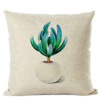 HKM-201555 Cactus Print Cotton Linen Cushion Cover for Home and Car Interiors, 45cm x 45cm
