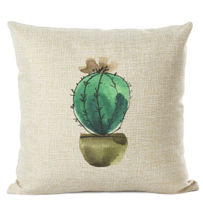 HKM-201555 Cactus Print Cotton Linen Cushion Cover for Home and Car Interiors, 45cm x 45cm