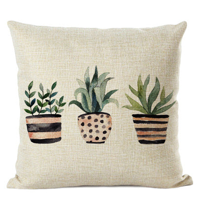 HKM-201555 Cactus Print Cotton Linen Cushion Cover for Home and Car Interiors, 45cm x 45cm