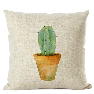 HKM-201555 Cactus Print Cotton Linen Cushion Cover for Home and Car Interiors, 45cm x 45cm