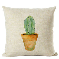 HKM-201555 Cactus Print Cotton Linen Cushion Cover for Home and Car Interiors, 45cm x 45cm