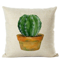 HKM-201555 Cactus Print Cotton Linen Cushion Cover for Home and Car Interiors, 45cm x 45cm
