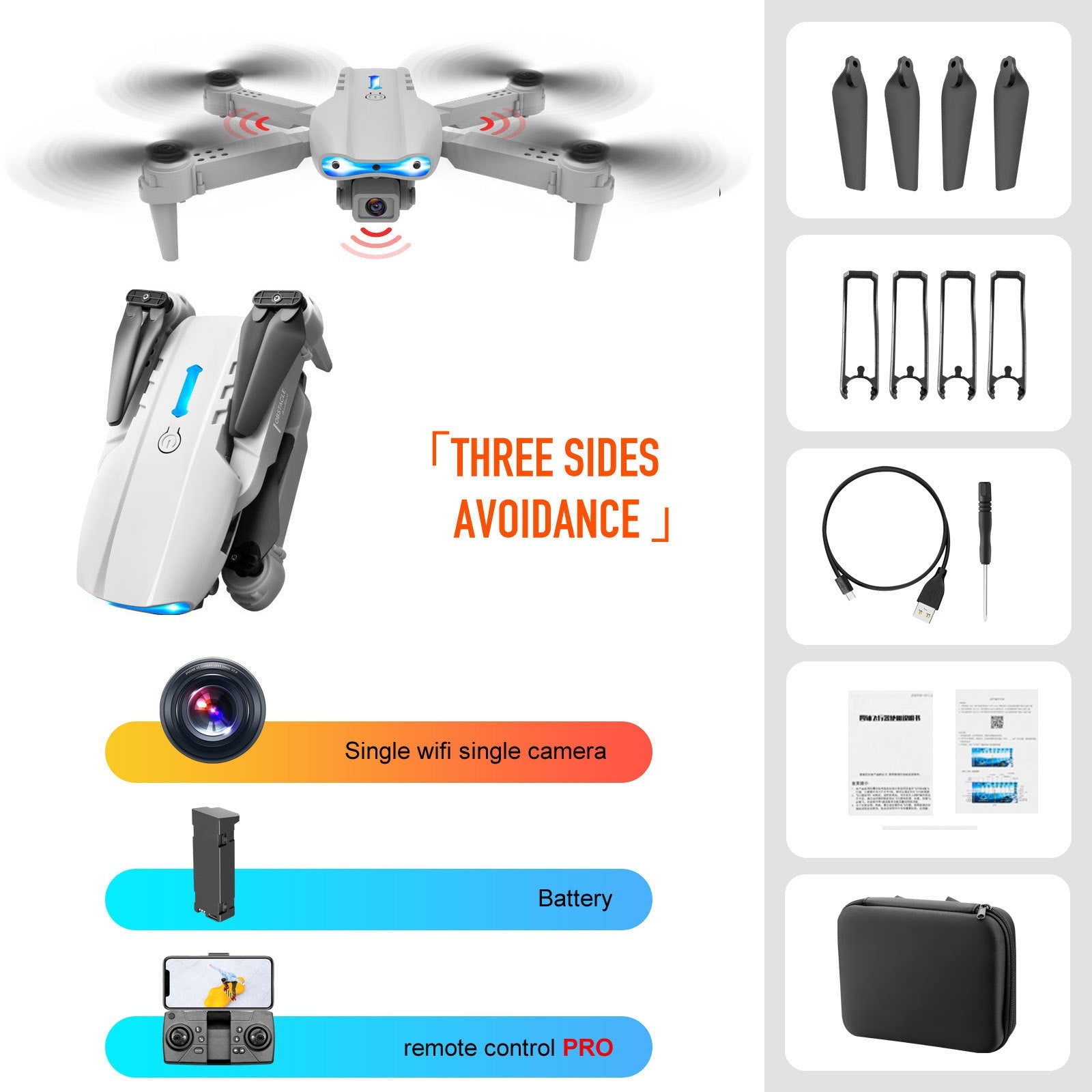 HKM-201683 4K Dual Camera Obstacle Avoidance Drone with Remote Control and Intelligent Hovering