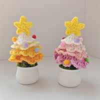 HKM-202131 Handmade Crocheted Wool Christmas Tree Pot Decoration for Desktop Display