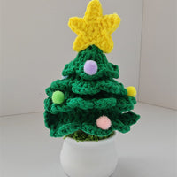HKM-202131 Handmade Crocheted Wool Christmas Tree Pot Decoration for Desktop Display