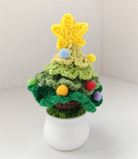 HKM-202131 Handmade Crocheted Wool Christmas Tree Pot Decoration for Desktop Display