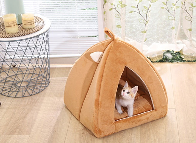 HKM-202195 Cartoon Triangle Shape Pet Nest for Dogs and Cats - Soft Plush Fabric with High Elastic Filling