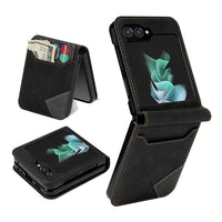 HKM-202259 Multi-Card Flip Folding Phone Case with Vintage Patchwork Design for Samsung