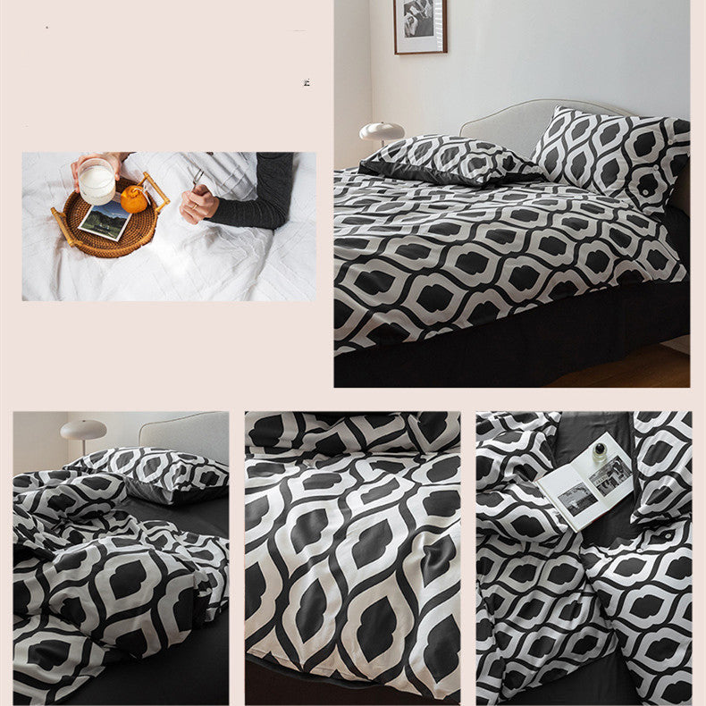 HKM-202323 Xinjiang Long-Staple Cotton Geometric Pattern Bedding Set – 4 Pieces, Modern Minimalist Design
