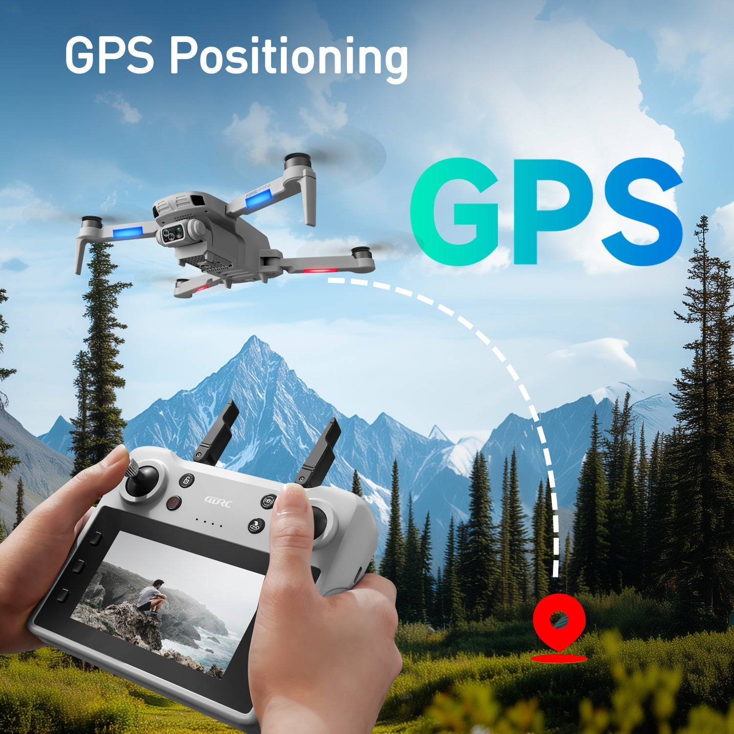 HKM-202515 4DRC F8 GPS RC Drone with 4K Dual Camera, 4.5" HD Screen, Follow Me Mode, and 60 Min Flight Time