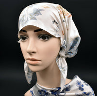 HKM-202579 Satin Flower Print Nightcap with Short Brim for Home Hair Care