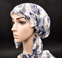 HKM-202579 Satin Flower Print Nightcap with Short Brim for Home Hair Care