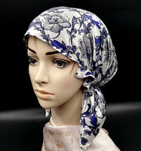 HKM-202579 Satin Flower Print Nightcap with Short Brim for Home Hair Care
