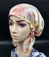 HKM-202579 Satin Flower Print Nightcap with Short Brim for Home Hair Care