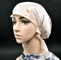 HKM-202579 Satin Flower Print Nightcap with Short Brim for Home Hair Care