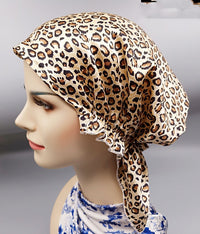 HKM-202579 Satin Flower Print Nightcap with Short Brim for Home Hair Care