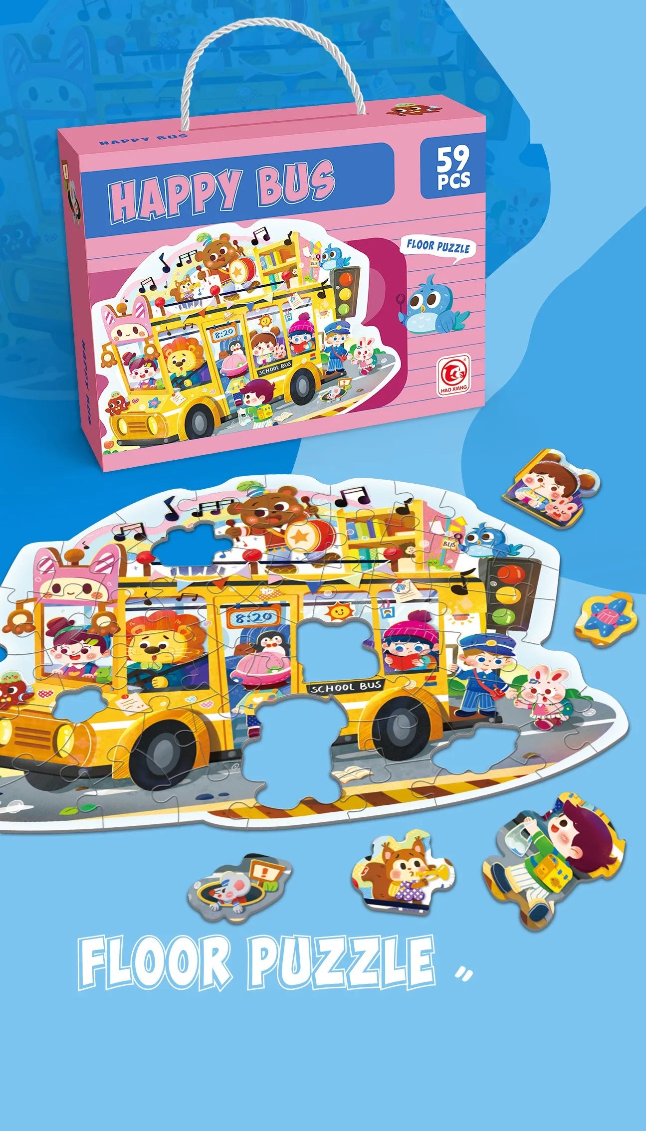 HKM-202835 Large Educational Floor Puzzle for Kids - 100 Cartoon Design with Gift Box