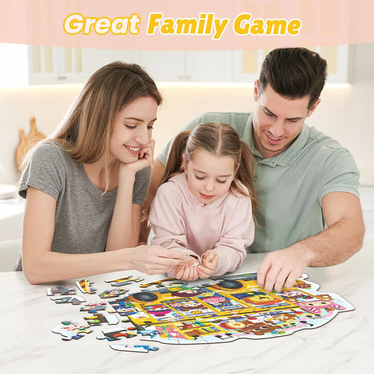 HKM-202835 Large Educational Floor Puzzle for Kids - 100 Cartoon Design with Gift Box