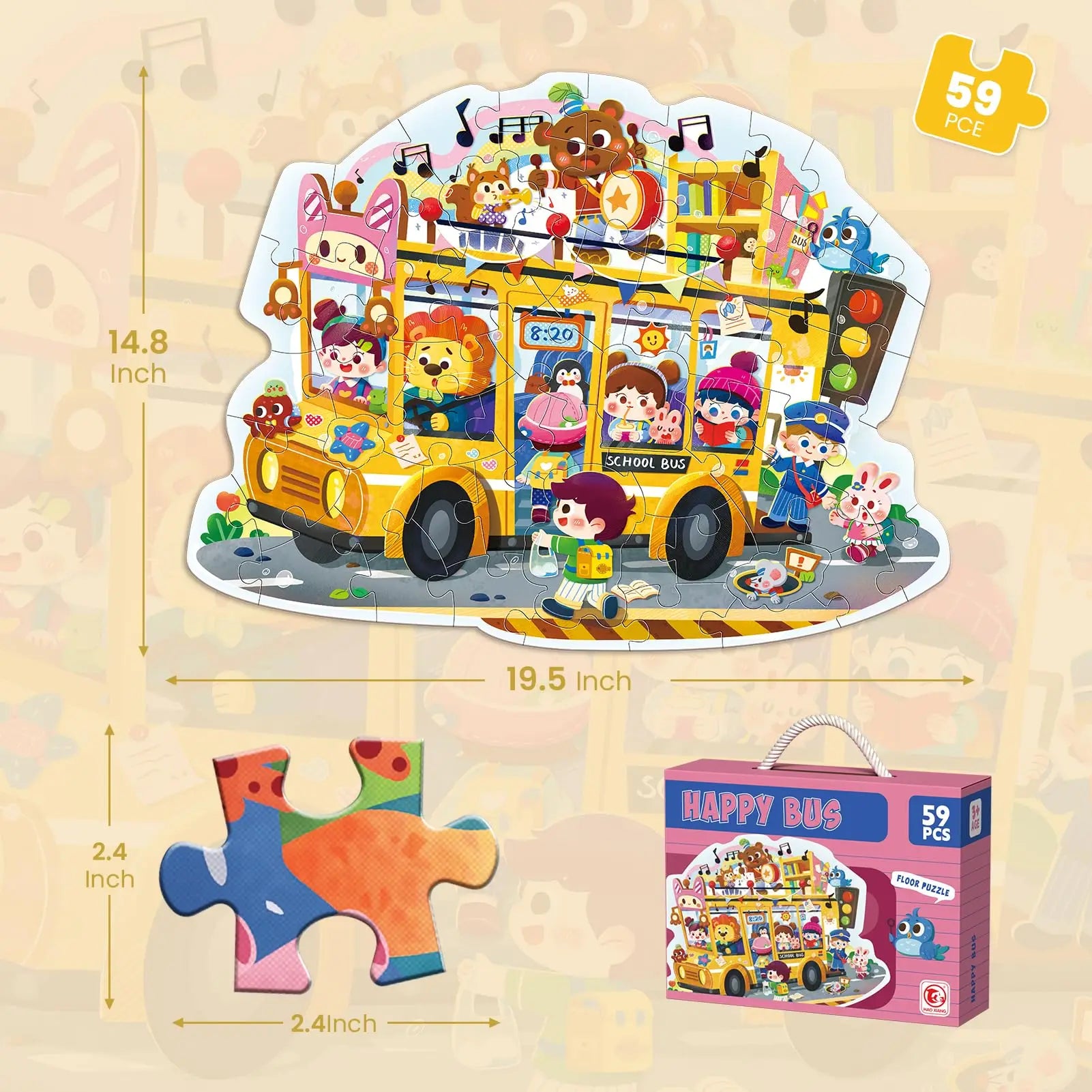 HKM-202835 Large Educational Floor Puzzle for Kids - 100 Cartoon Design with Gift Box