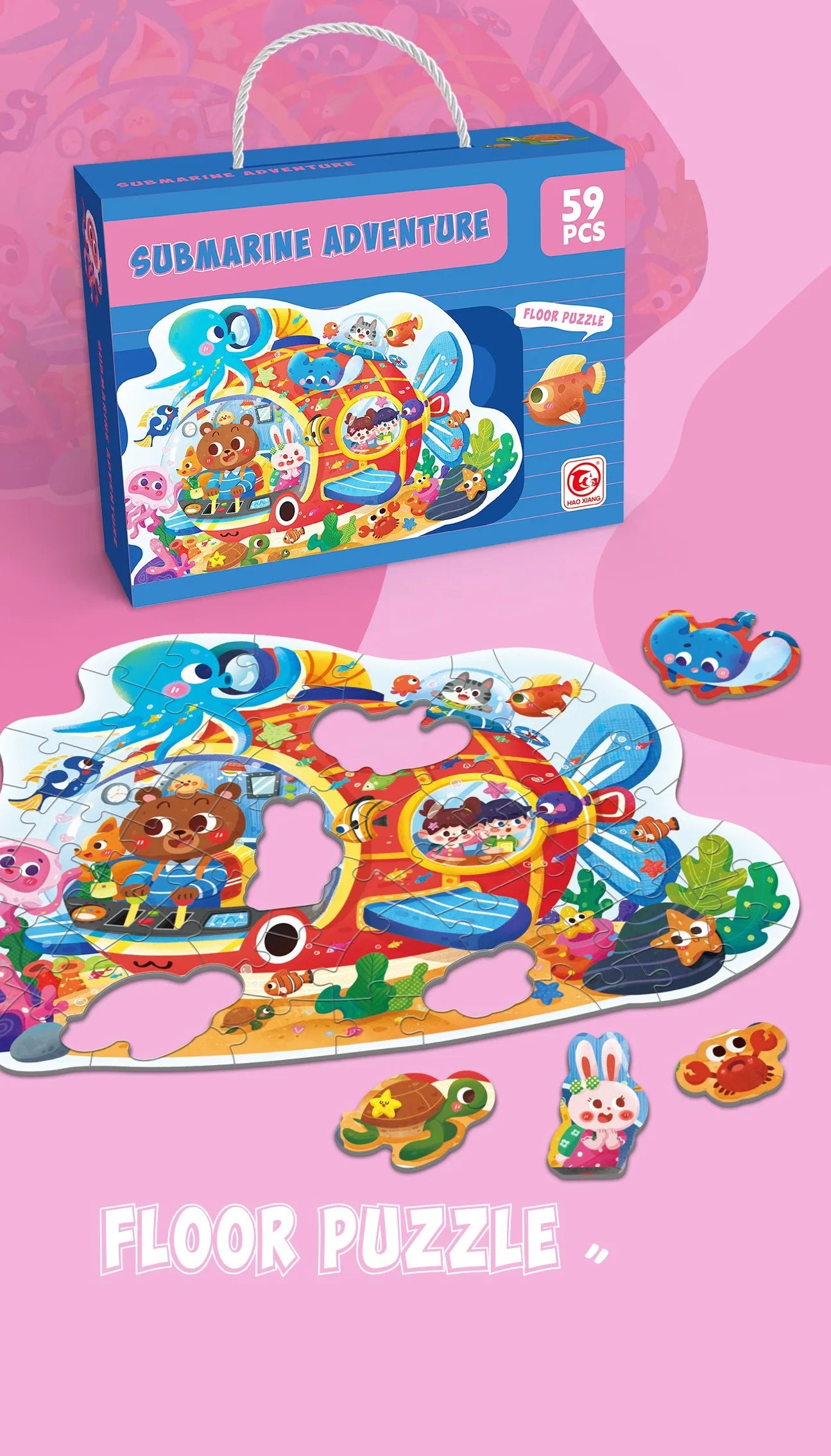 HKM-202835 Large Educational Floor Puzzle for Kids - 100 Cartoon Design with Gift Box