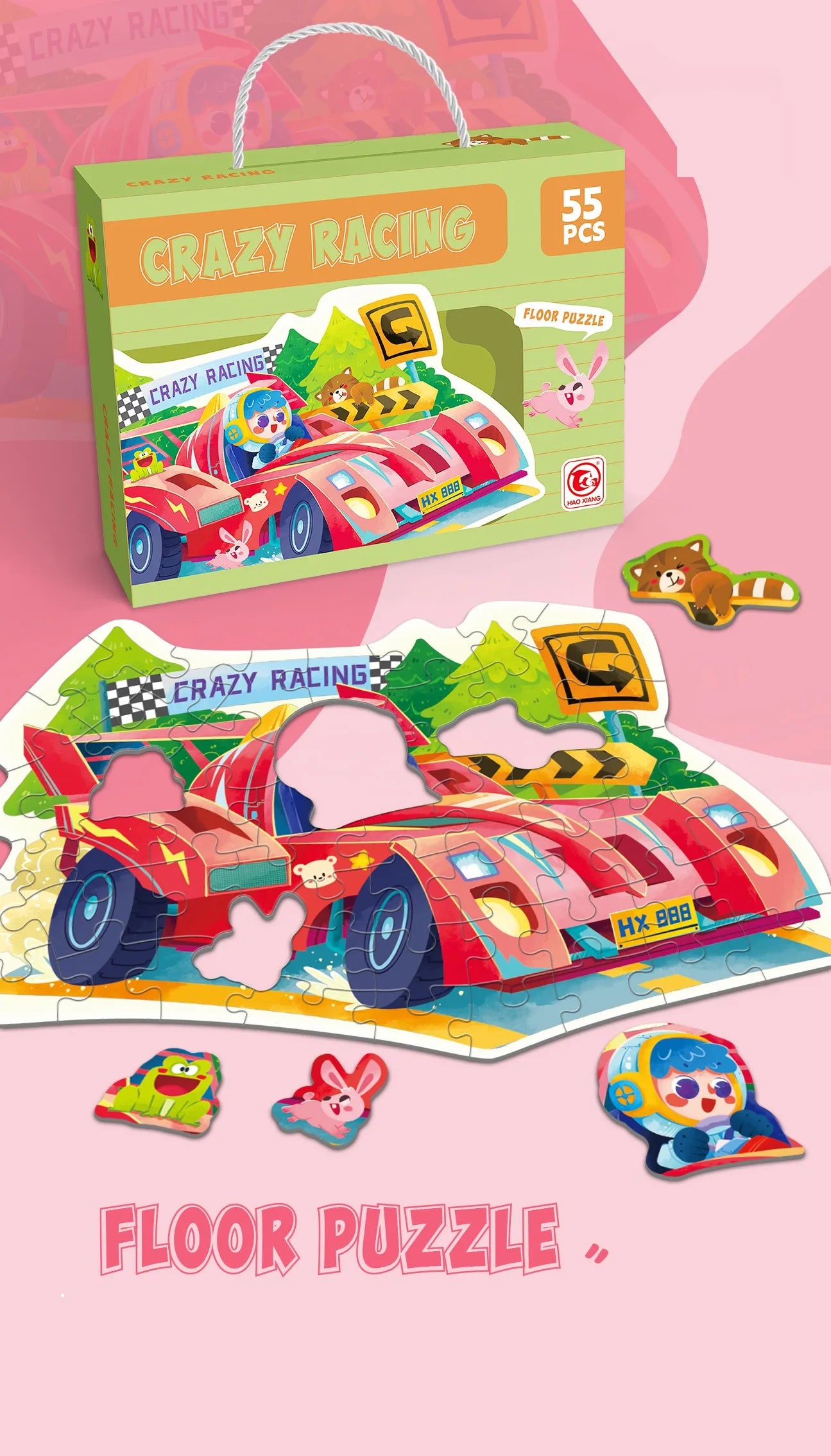 HKM-202835 Large Educational Floor Puzzle for Kids - 100 Cartoon Design with Gift Box
