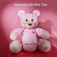 HKM-202963 Pink Bear Building Block Set with Rose - DIY Model Toy for Girls and Women, Perfect for Valentine's Day