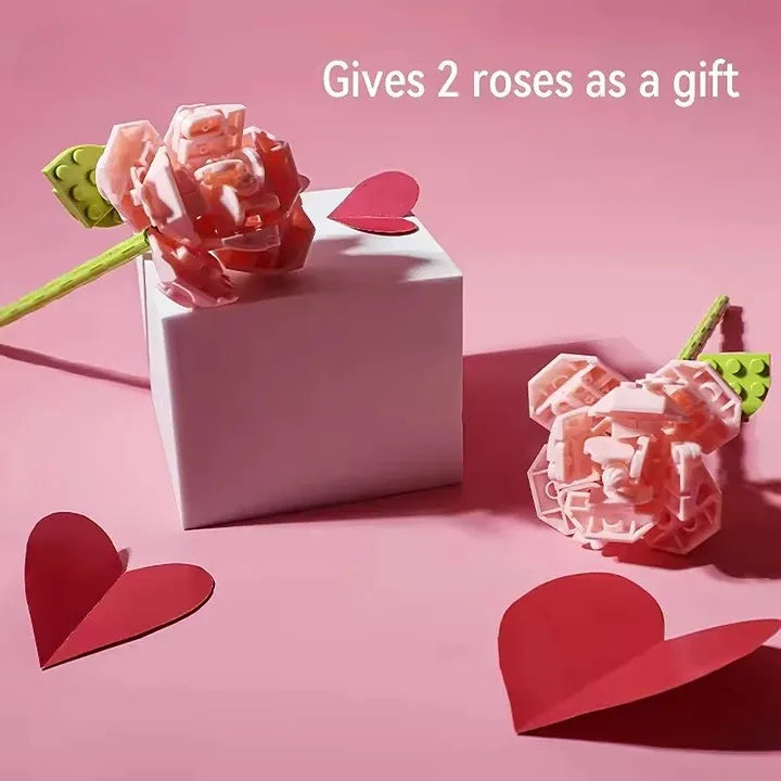 Pink Bear Building Block Set with Rose - DIY Model Toy for Girls and Women, Perfect for Valentine's Day