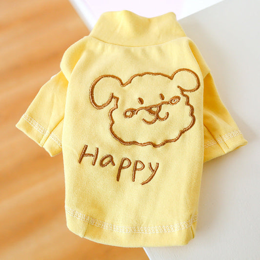 HKM-203027 Happy Puppy Two-Legged Clothing Shirt - Blue & Yellow, Sizes XS to XL