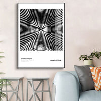 HKM-203155 Nordic Style Black and White Geometric Abstract Painting on Canvas with Solid Wood Frame
