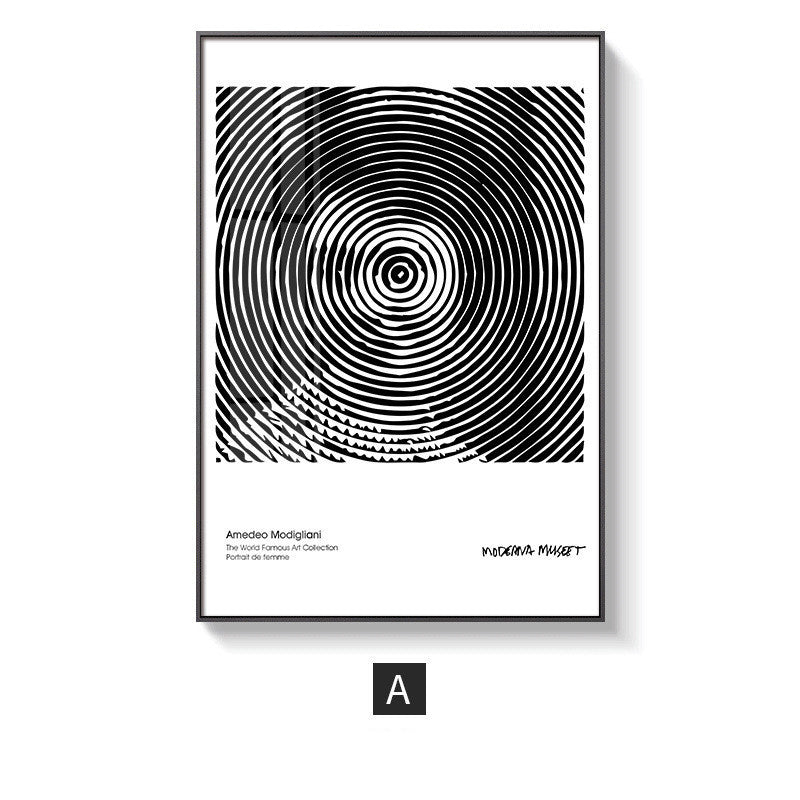 HKM-203155 Nordic Style Black and White Geometric Abstract Painting on Canvas with Solid Wood Frame