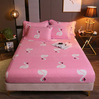 HKM-203155 Warm Flannel Cartoon Printed Fitted Sheet - Cozy Winter Mattress Cover in Various Design Options
