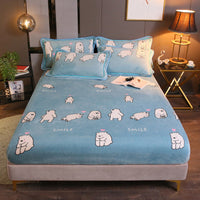 HKM-203155 Warm Flannel Cartoon Printed Fitted Sheet - Cozy Winter Mattress Cover in Various Design Options