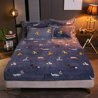 HKM-203155 Warm Flannel Cartoon Printed Fitted Sheet - Cozy Winter Mattress Cover in Various Design Options